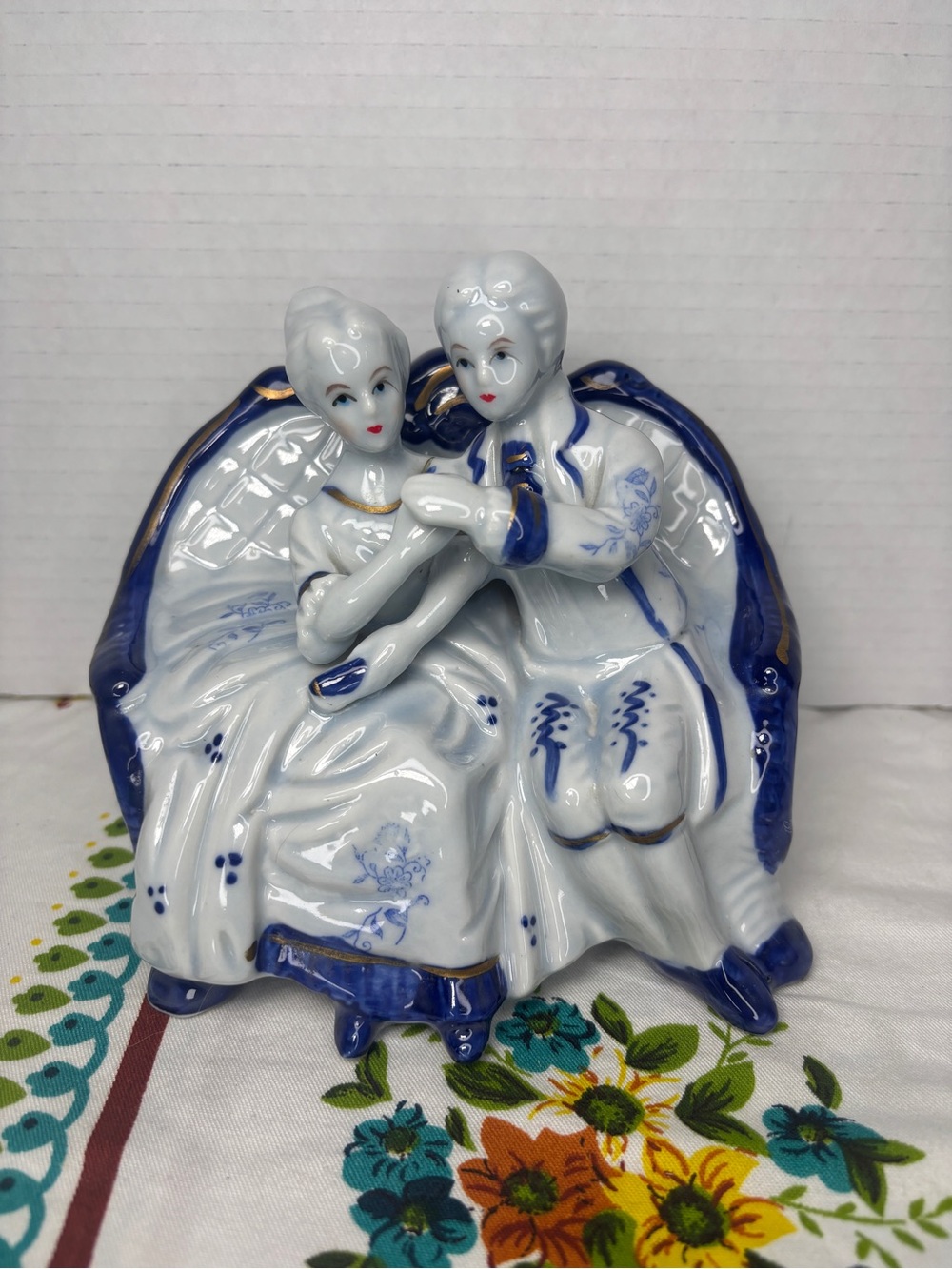 Vintage NORLEANS 5.5" Porcelain Colonial Victorian Man & Lady On Couch Figurine
